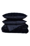Karl Lagerfeld Faux Fur Channel Quilted Reversible Duvet Cover Set In Black