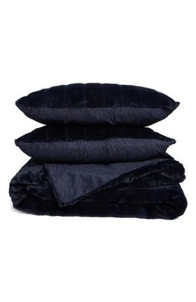 Karl Lagerfeld Faux Fur Channel Quilted Reversible Duvet Cover Set In Black