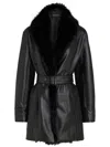 KARL LAGERFELD KL STUDIO FAUX-FUR COLLAR LEATHER COAT