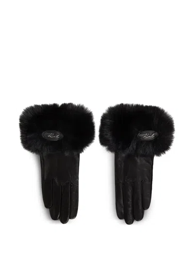 Karl Lagerfeld Faux-fur Leather Gloves In Black