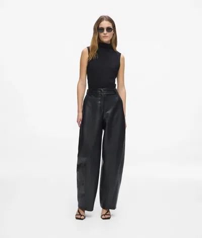 Karl Lagerfeld Faux Leather Barrel Leg Pants In Black