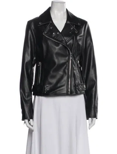 Pre-owned Karl Lagerfeld Faux Leather Biker Jacket In Black