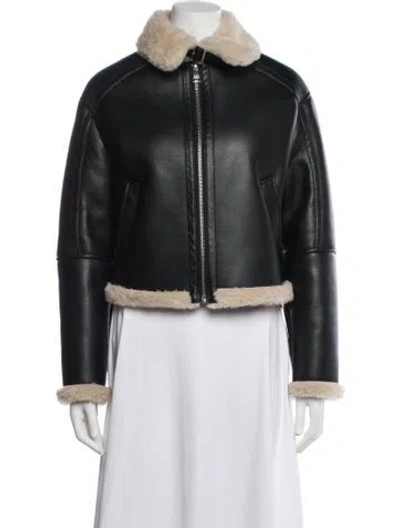 Pre-owned Karl Lagerfeld Faux Leather Biker Jacket In Black