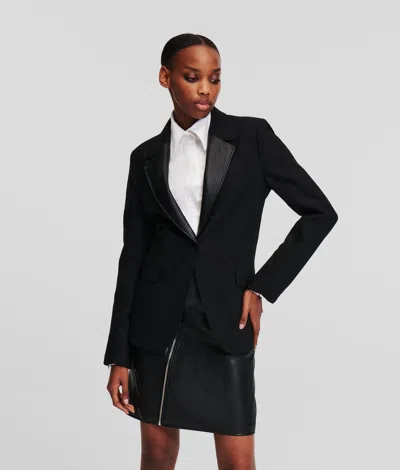 Karl Lagerfeld Faux-leather Lapel Blazer In Black