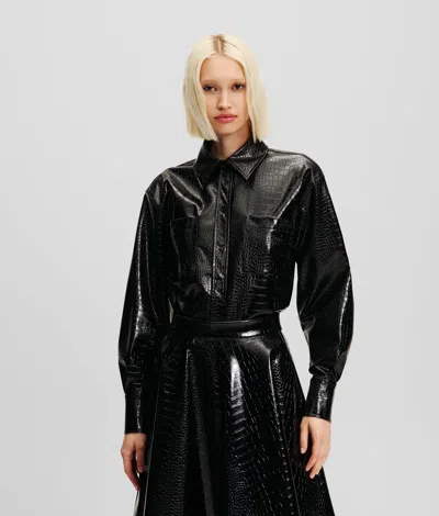 Karl Lagerfeld Faux-leather Shirt In Black