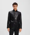 Karl Lagerfeld Faux-leather Stand-up Collar Jacket In Black