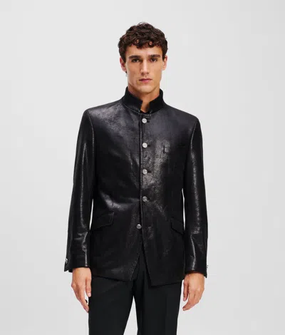 Karl Lagerfeld Faux-leather Stand-up Collar Jacket In Black