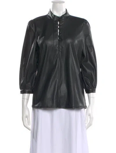 Pre-owned Karl Lagerfeld Faux Leather Three-quarter Sleeve Blouse In Black