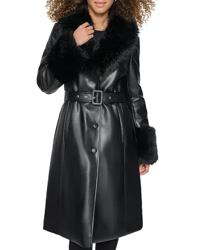 Karl Lagerfeld Faux Leather Trench Coat In Black