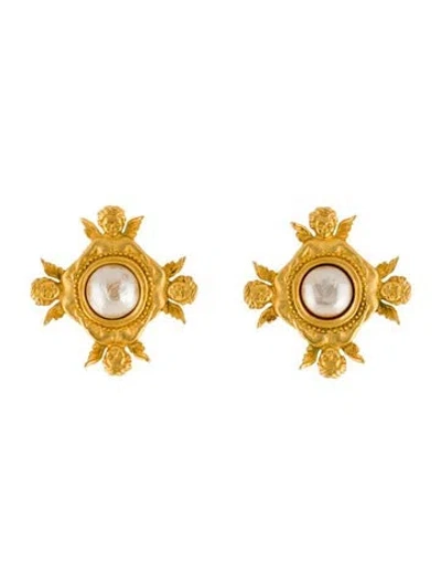 Pre-owned Karl Lagerfeld Faux Pearl Clip On Earrings In White