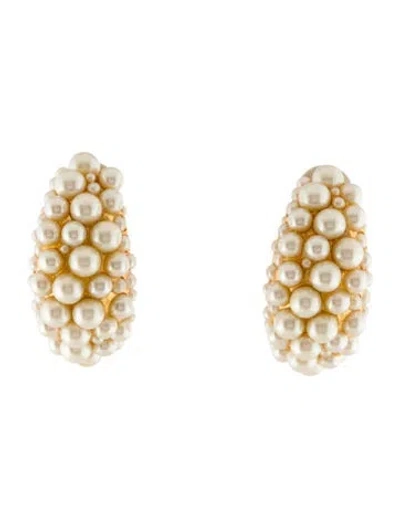Pre-owned Karl Lagerfeld Faux Pearl Clip-on Drop Earrings In White