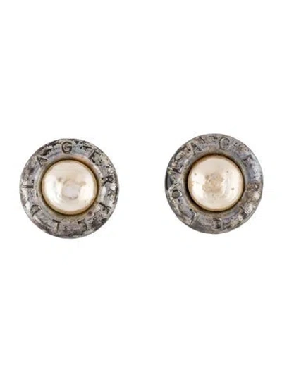 Pre-owned Karl Lagerfeld Faux Pearl Clip-on Earrings In Multi