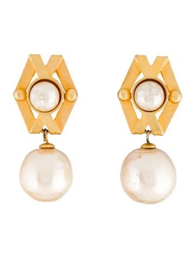 Pre-owned Karl Lagerfeld Faux Pearl Drop Clip-on Earrings In Multi