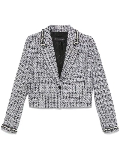 Karl Lagerfeld Faux Pearl-embellished Bouclé Jacket In 黑色