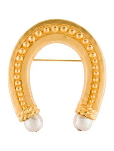 Pre-owned Karl Lagerfeld Faux Pearl Horseshoe Brooch In Multi