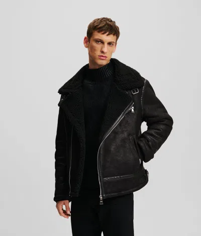 Karl Lagerfeld Faux-suede Shearling Biker Jacket In Black