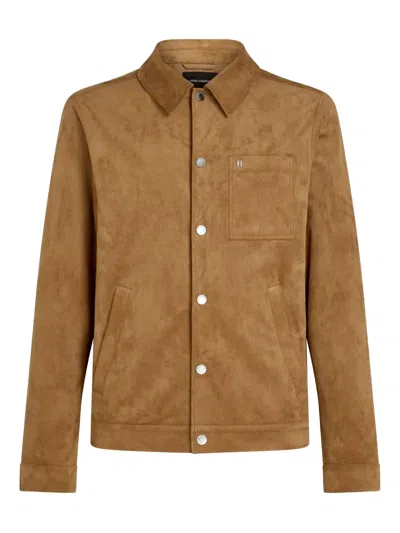 Karl Lagerfeld Faux-suede Trucker Jacket In Brown