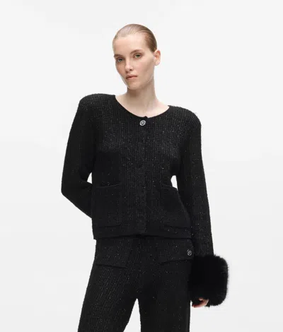 Karl Lagerfeld Faux-fur Knitted Cardigan In Black