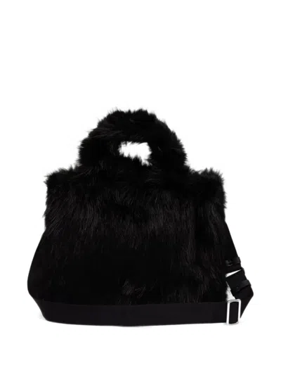 Karl Lagerfeld Faux-fur Logo-plaque Tote Bag In Black