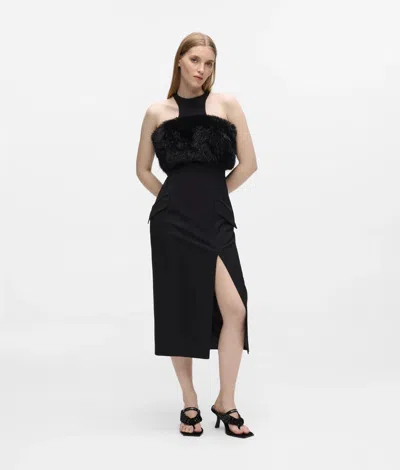 Karl Lagerfeld Faux-fur Trim Dress In Black