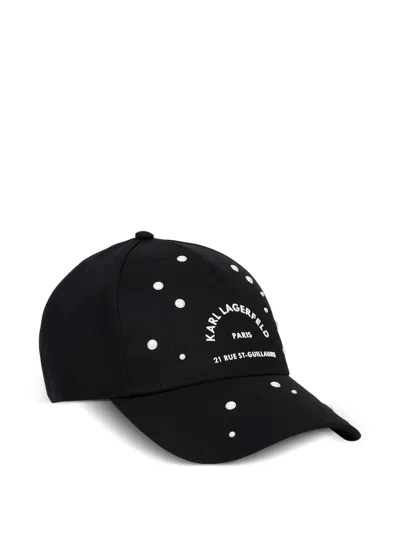 Karl Lagerfeld Faux-pearl Baseball Cap In Black
