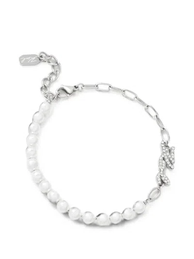 Karl Lagerfeld Faux-pearl Crystal-embellished Bracelet In Metallic