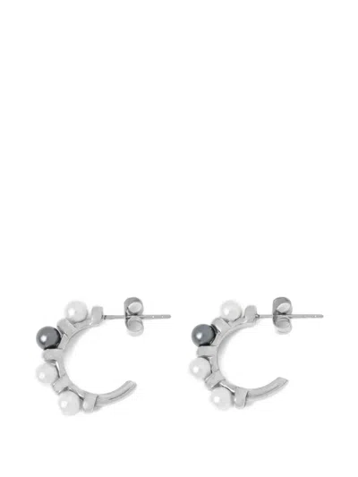 Karl Lagerfeld Faux-pearl Hoop Earrings In Metallic