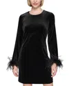 Karl Lagerfeld Feather Trim Stretch Velvet Dress In Black