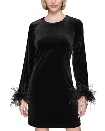 Karl Lagerfeld Feather Trim Stretch Velvet Dress In Black