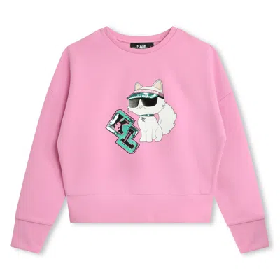 Karl Lagerfeld Kids' Felpa Con Stampa In Pink