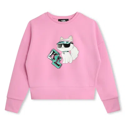 Karl Lagerfeld Kids' Choupette-print Cotton Sweatshirt In Pink
