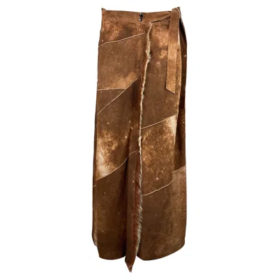 Pre-owned Karl Lagerfeld Fendi Fall Winter F/w 1999 Runway Vintage Cow Print Floor Length Leather Skirt In Brown
