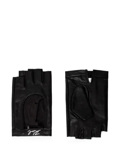 Karl Lagerfeld Fingerless Leather Gloves In Black