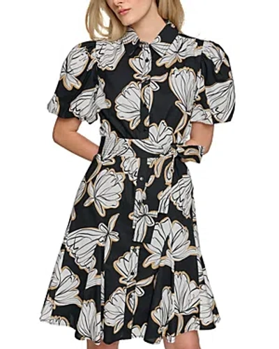 Karl Lagerfeld Fit And Flare Printed Dress In Blck Multi