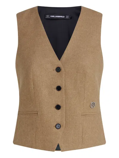Karl Lagerfeld Flannel Button-fastening Belted Waistcoat In Brown