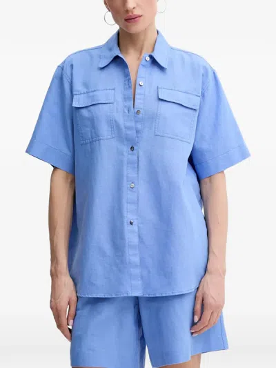 Karl Lagerfeld Flap-pocket Short-sleeved Shirt In Blue