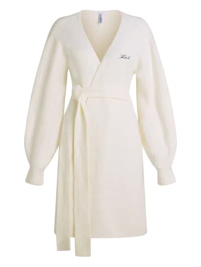 Karl Lagerfeld Fleece Wrap Loungewear Cardigan In White