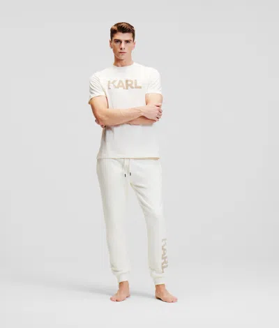 Karl Lagerfeld Flock Karl Logo Sweatpants In White
