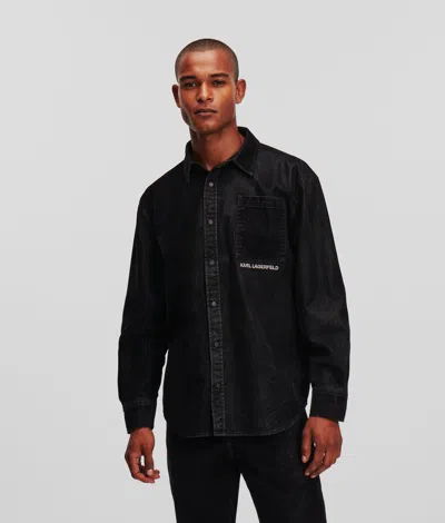 Karl Lagerfeld Flocked Denim Shirt In Black