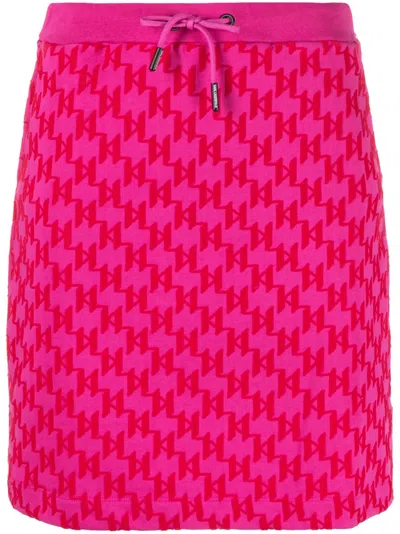 Karl Lagerfeld Allover Flock Skirt Woman Mini Skirt Fuchsia Size Xs Cotton In Pink