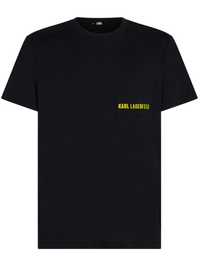 Karl Lagerfeld Flocked-logo Pocket T-shirt In Black