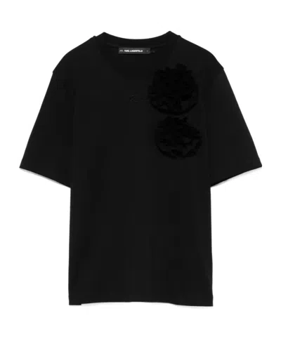 Karl Lagerfeld Floral-appliqué T-shirt In Black