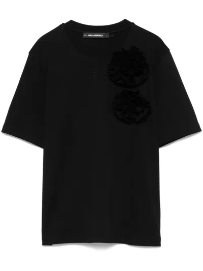 Karl Lagerfeld T-shirt Mit Blumenapplikation In Schwarz