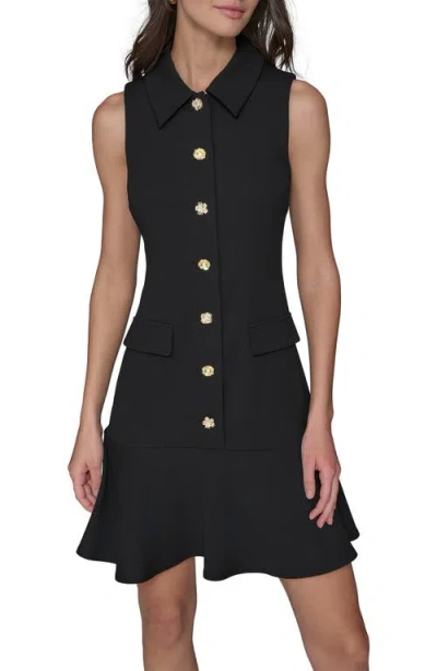 Karl Lagerfeld Floral Button Scuba Crepe Shirtdress In Black