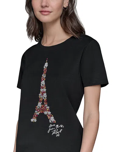 Karl Lagerfeld Floral Eiffel Tee In Black