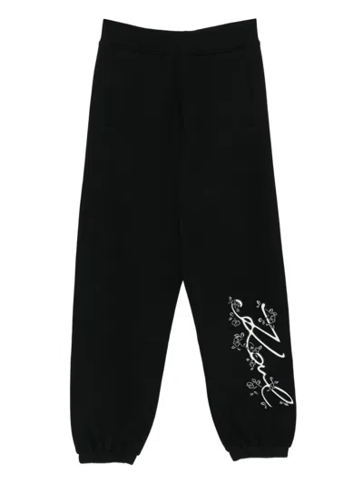 Karl Lagerfeld Floral-embroidered Sweatpants In Black