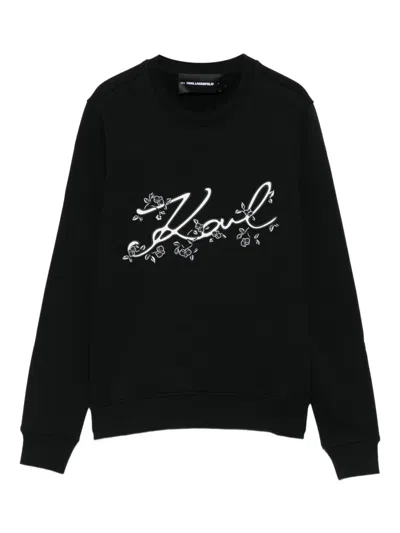 Karl Lagerfeld Floral-embroidered Sweatshirt In Black