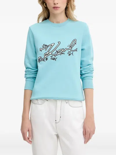 Karl Lagerfeld Floral-embroidered Sweatshirt In Blue