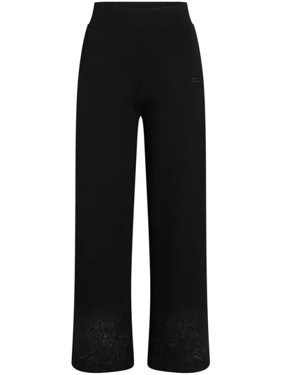 Karl Lagerfeld Floral-embroidered Track Pants In Black