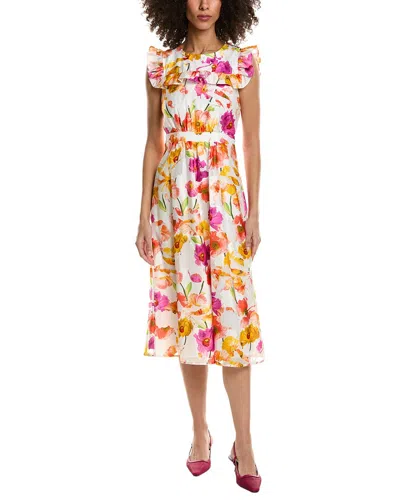 Karl Lagerfeld Floral Flutter Sleeve Blouse In White